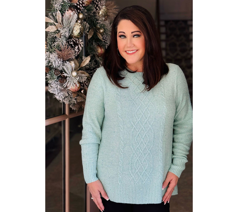 Jingle Belles by Kim Gravel Sugarplum Sparkle Sequin Cable Sweater — View 16