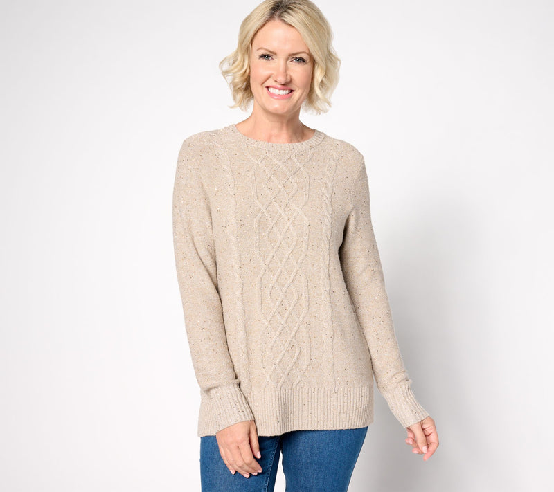 Jingle Belles by Kim Gravel Sugarplum Sparkle Sequin Cable Sweater — View 9