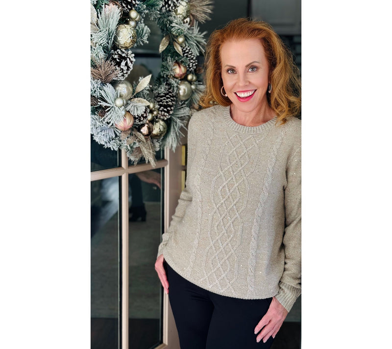 Jingle Belles by Kim Gravel Sugarplum Sparkle Sequin Cable Sweater — View 17