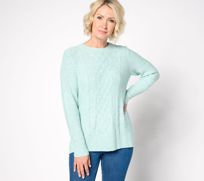 Jingle Belles by Kim Gravel Sugarplum Sparkle Sequin Cable Sweater — View 3