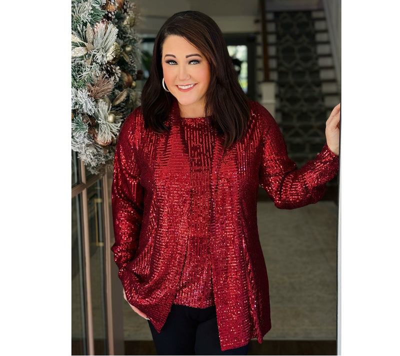 Jingle Belles by Kim Gravel Sequin Mesh Open Front Topper — View 15