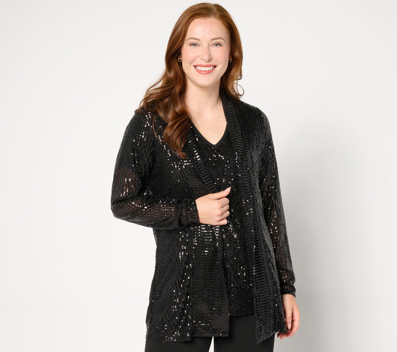 Jingle Belles by Kim Gravel Sequin Mesh Open Front Topper — View 11