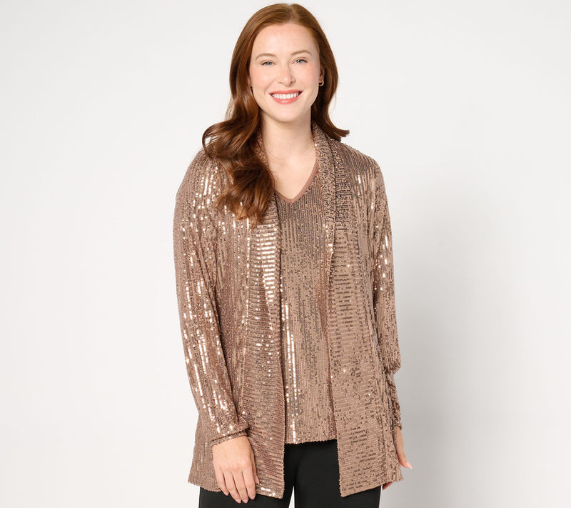 Jingle Belles by Kim Gravel Sequin Mesh Open Front Topper — View 7