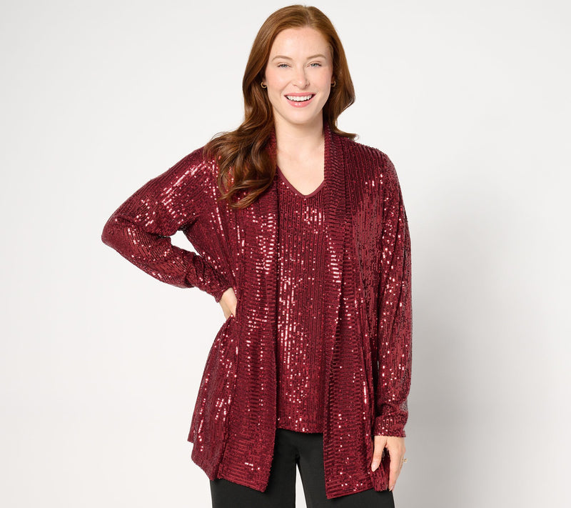 Jingle Belles by Kim Gravel Sequin Mesh Open Front Topper — View 3