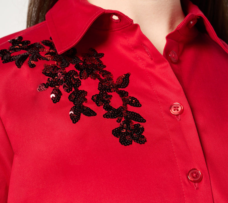 BEAUTIFUL by Lawrence Zarian Stretch Cotton Embellished Shirt — View 5