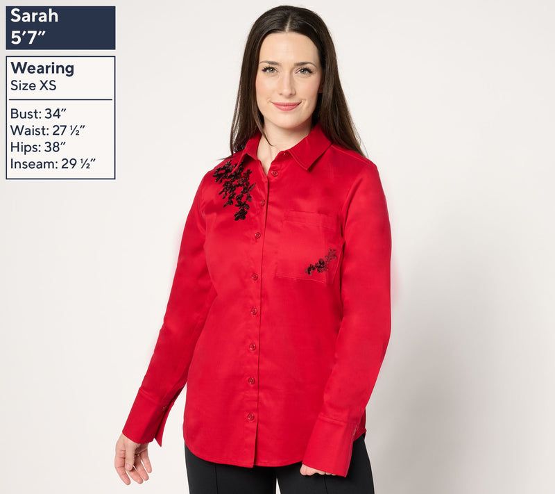 BEAUTIFUL by Lawrence Zarian Stretch Cotton Embellished Shirt — View 3
