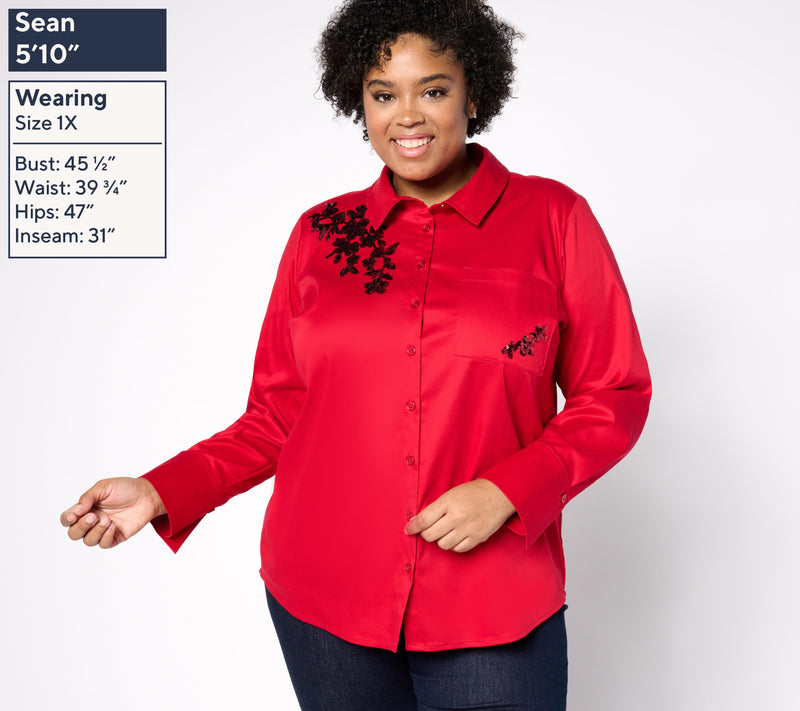 BEAUTIFUL by Lawrence Zarian Stretch Cotton Embellished Shirt — View 2