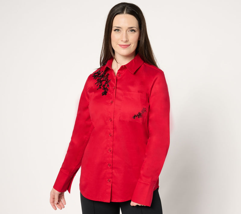 BEAUTIFUL by Lawrence Zarian Stretch Cotton Embellished Shirt — View 15