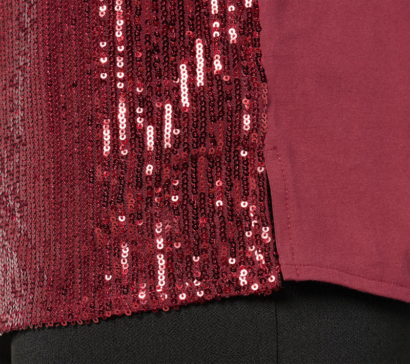 Jingle Belles by Kim Gravel Sequin Front Knit Back V Neck Top — View 14