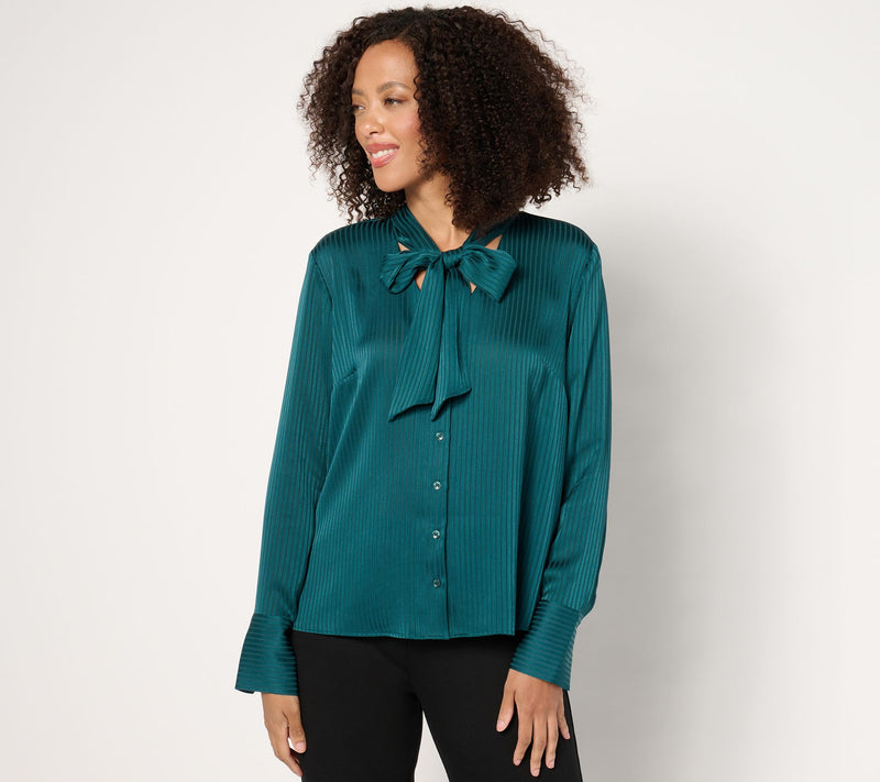 BEAUTIFUL by Lawrence Zarian Button-Front Novelty Bow Blouse — Main view
