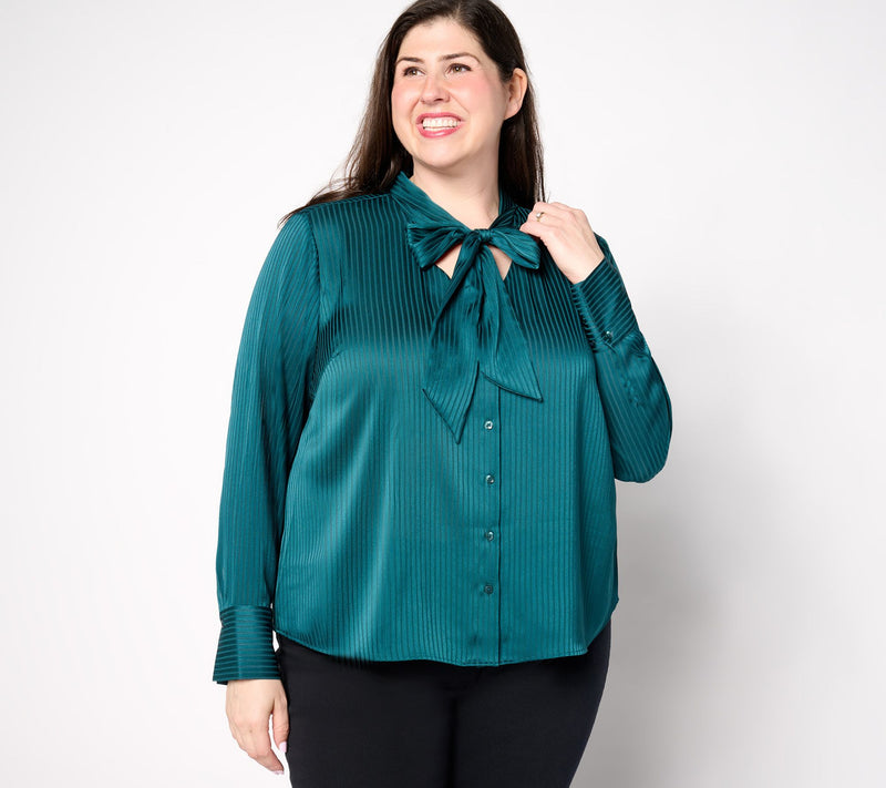 BEAUTIFUL by Lawrence Zarian Button-Front Novelty Bow Blouse — View 10