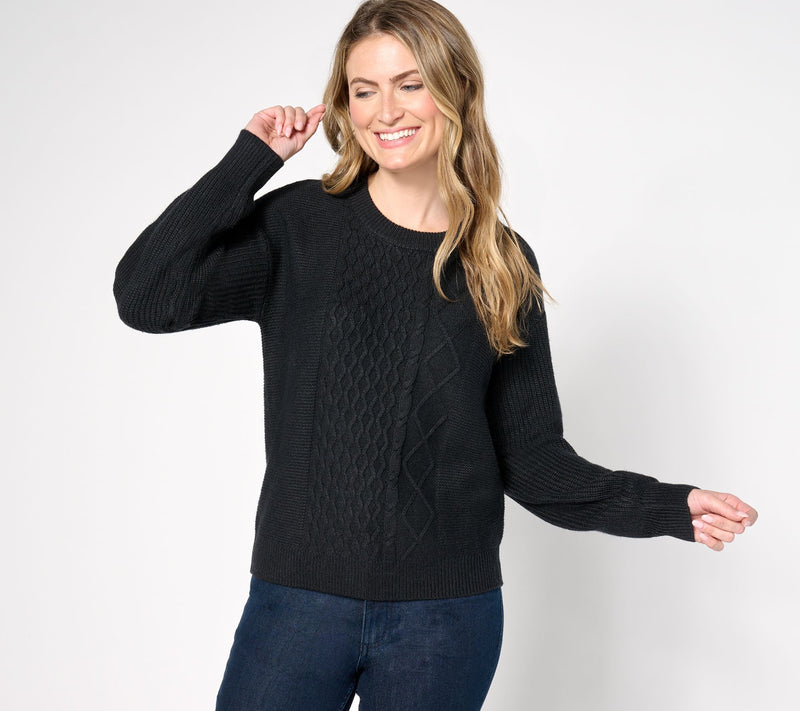 AnyBody Mixed Stitch Crewneck Sweater — View 9