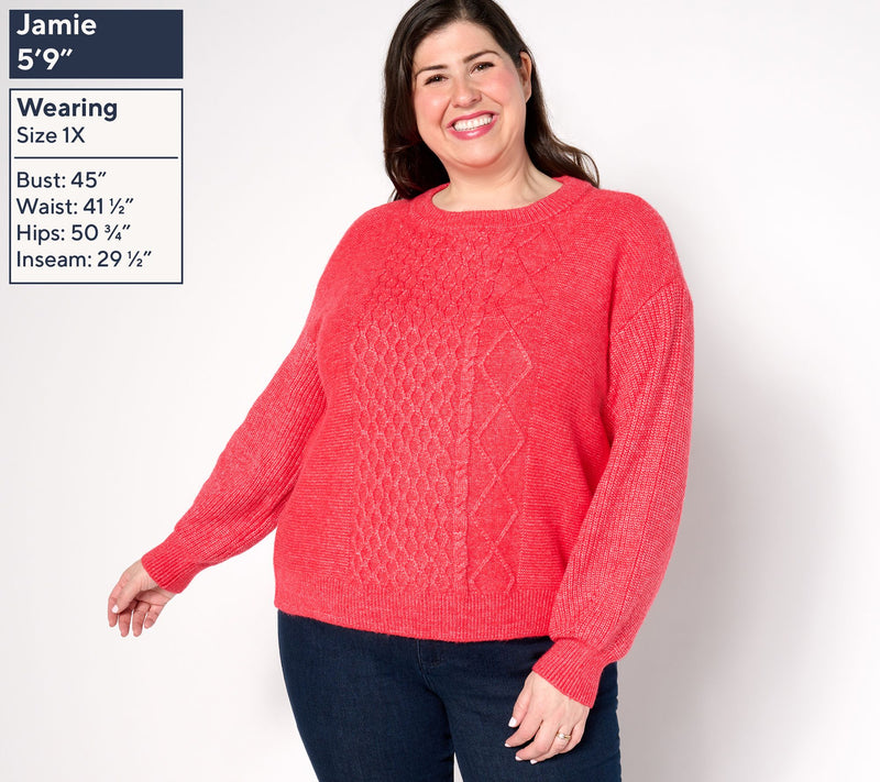 AnyBody Mixed Stitch Crewneck Sweater — View 10