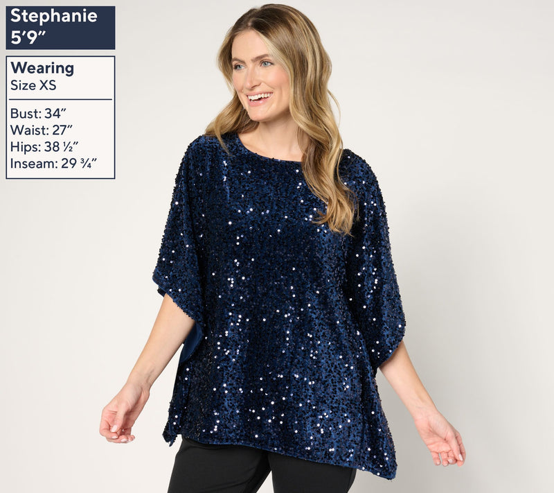 Jingle Belles by Kim Gravel Sequin Paillette Velvet Poncho — View 10