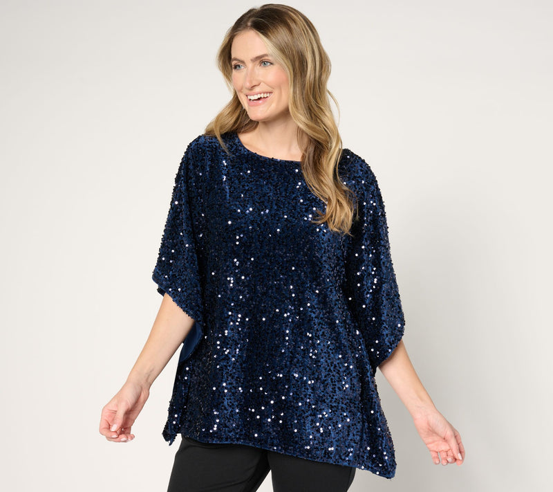 Jingle Belles by Kim Gravel Sequin Paillette Velvet Poncho — View 3