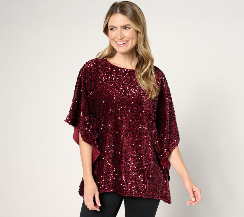 Jingle Belles by Kim Gravel Sequin Paillette Velvet Poncho — View 9