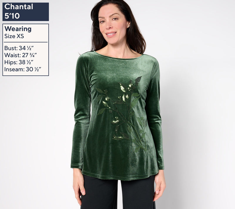 BEAUTIFUL by Lawrence Zarian Petite Stretch Velvet Placed Sequin Tunic — View 11