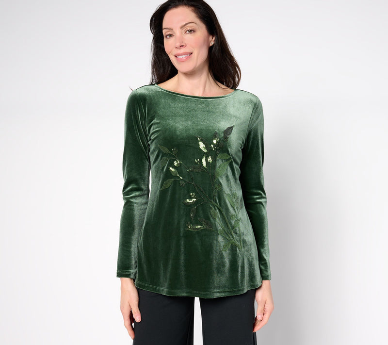 BEAUTIFUL by Lawrence Zarian Petite Stretch Velvet Placed Sequin Tunic — View 7