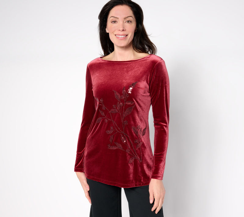 BEAUTIFUL by Lawrence Zarian Petite Stretch Velvet Placed Sequin Tunic — View 3