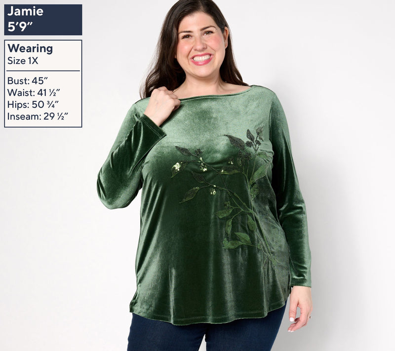 BEAUTIFUL by Lawrence Zarian Petite Stretch Velvet Placed Sequin Tunic — View 10