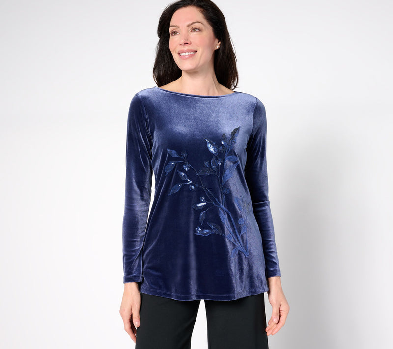 BEAUTIFUL by Lawrence Zarian Petite Stretch Velvet Placed Sequin Tunic — View 5