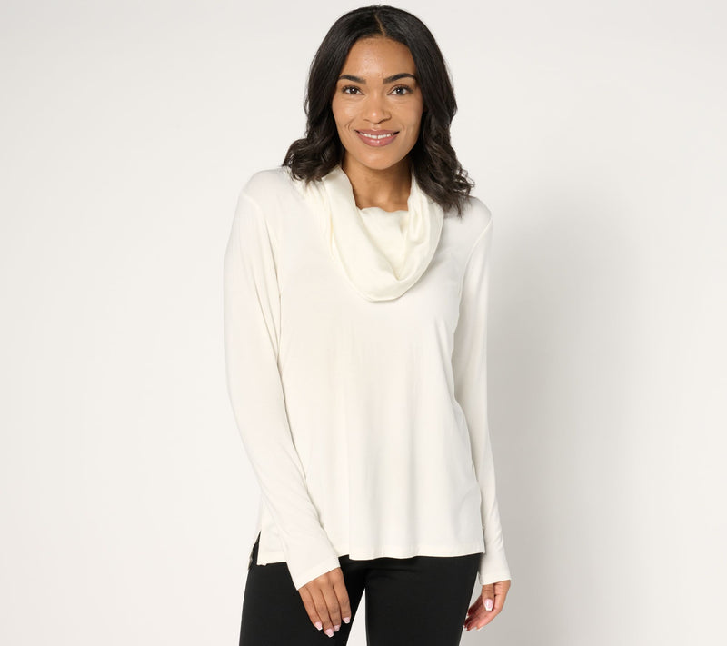Belle by Kim Gravel Modal Spandex Sateen Cowl Neck Top — View 7