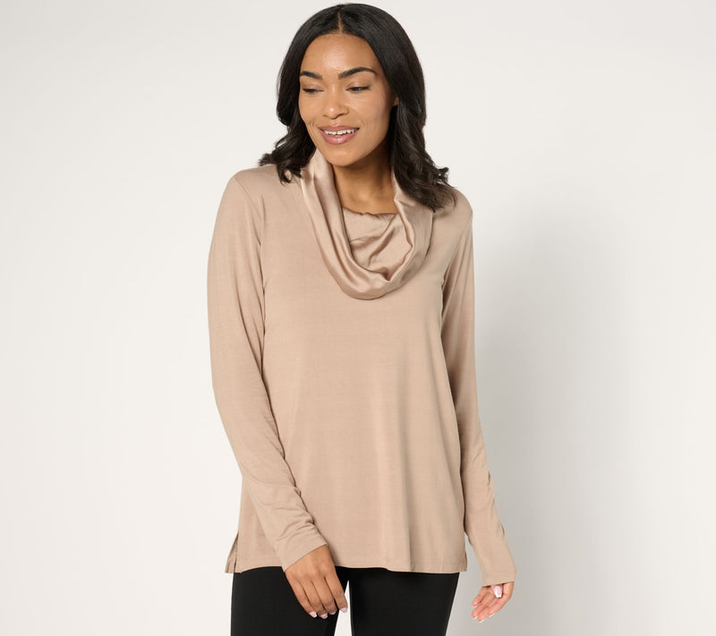 Belle by Kim Gravel Modal Spandex Sateen Cowl Neck Top — View 9