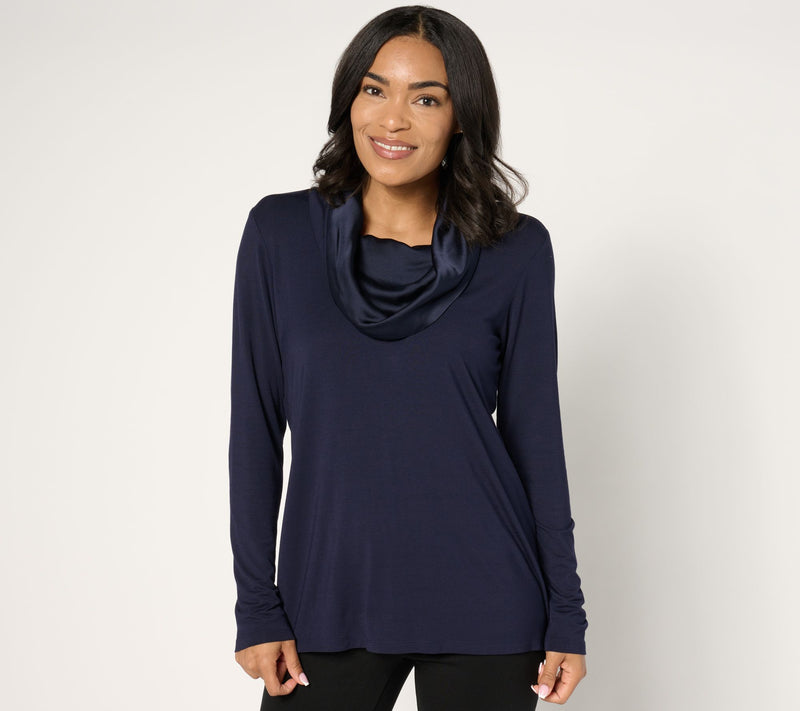 Belle by Kim Gravel Modal Spandex Sateen Cowl Neck Top — View 11