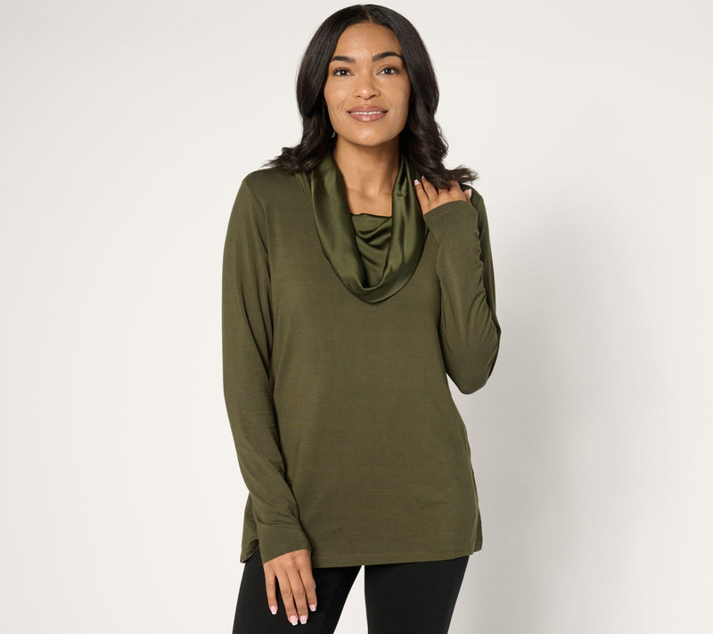 Belle by Kim Gravel Modal Spandex Sateen Cowl Neck Top — View 5