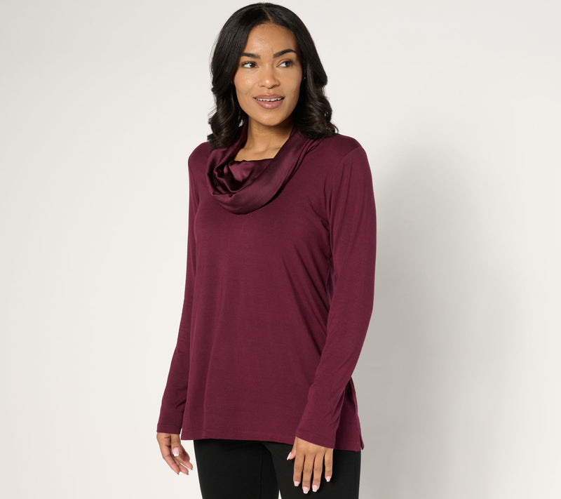 Belle by Kim Gravel Modal Spandex Sateen Cowl Neck Top — View 3