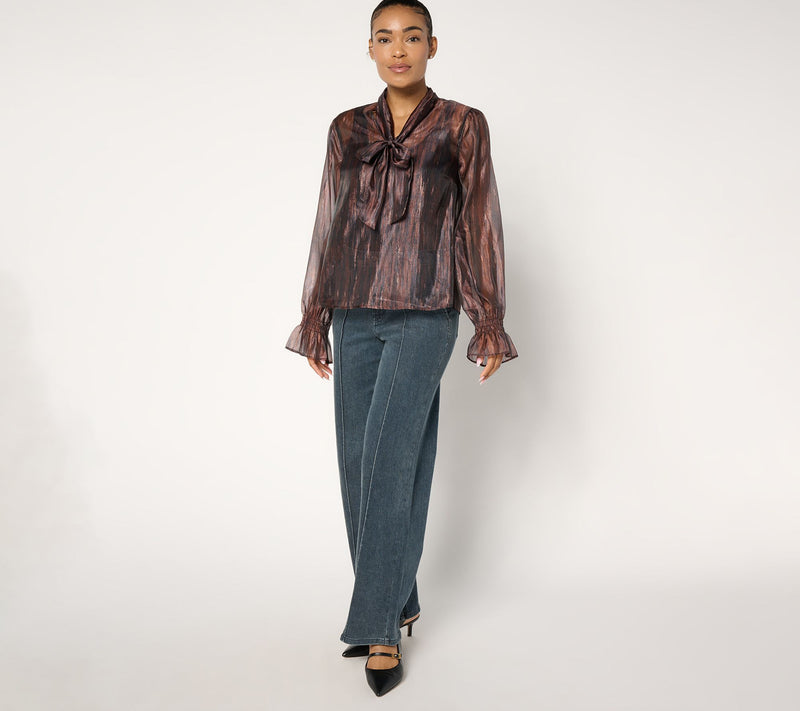 Me by Jennie Garth Tammy Woven Tie Neck Blouse — View 5
