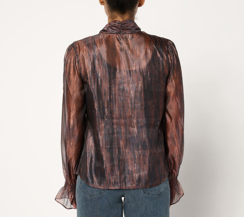 Me by Jennie Garth Tammy Woven Tie Neck Blouse — View 4