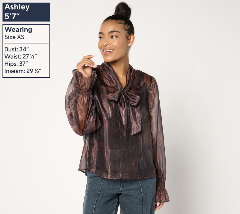 Me by Jennie Garth Tammy Woven Tie Neck Blouse — View 3