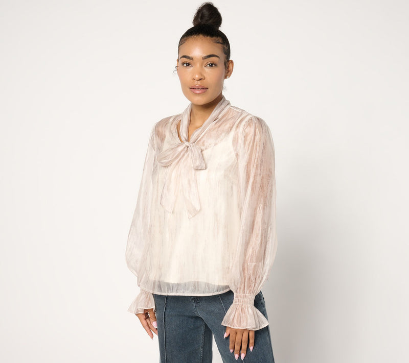 Me by Jennie Garth Tammy Woven Tie Neck Blouse — View 12