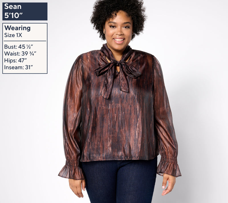 Me by Jennie Garth Tammy Woven Tie Neck Blouse — View 2