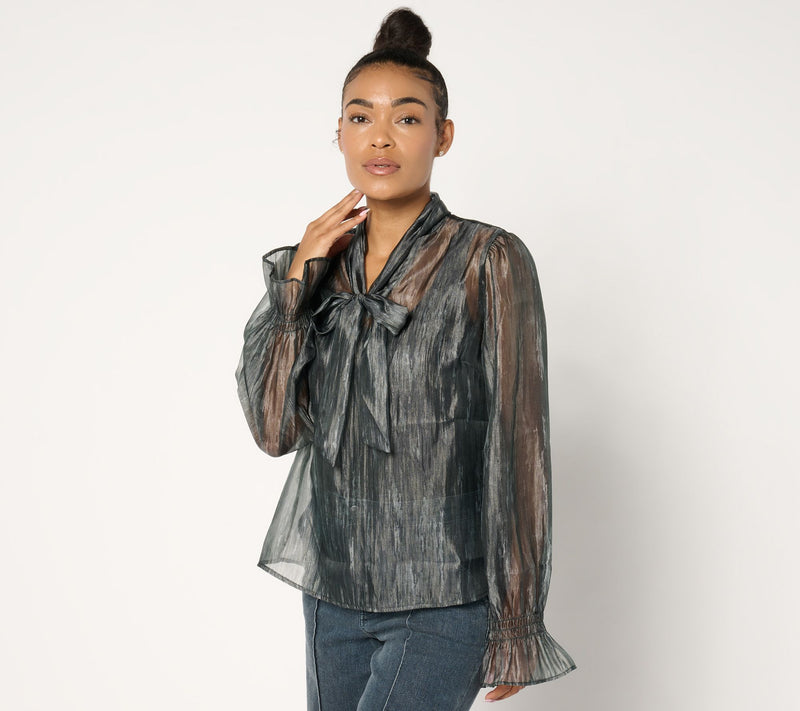 Me by Jennie Garth Tammy Woven Tie Neck Blouse — View 14