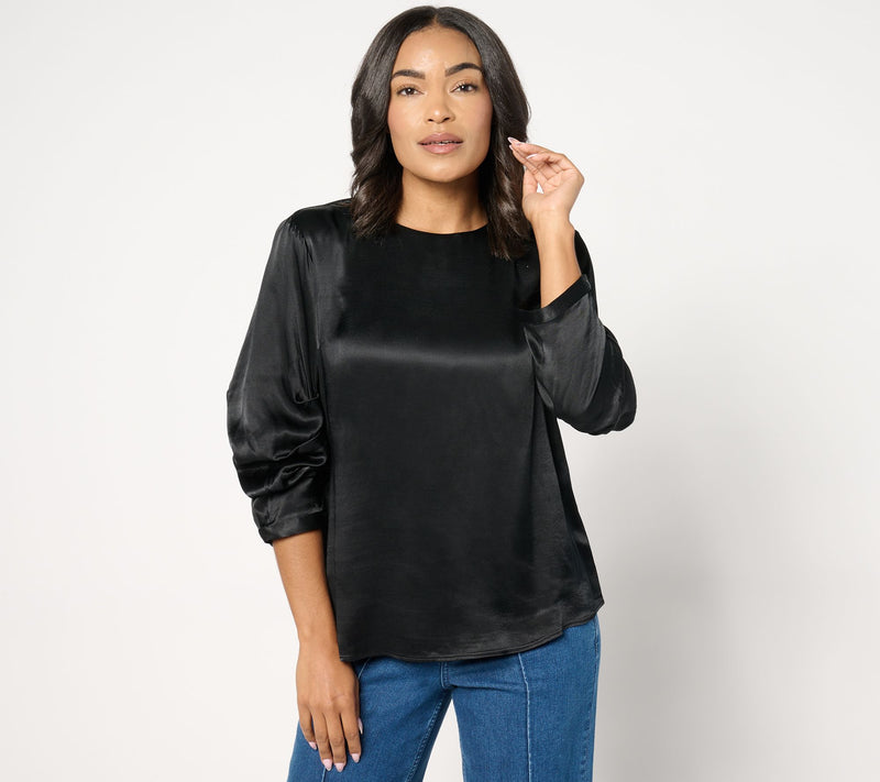 Me by Jennie Garth Sterling Satin Blouse w/ Sleeve Detail — View 7