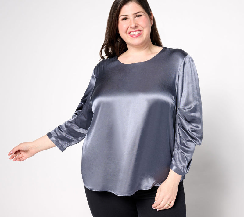 Me by Jennie Garth Sterling Satin Blouse w/ Sleeve Detail — View 8