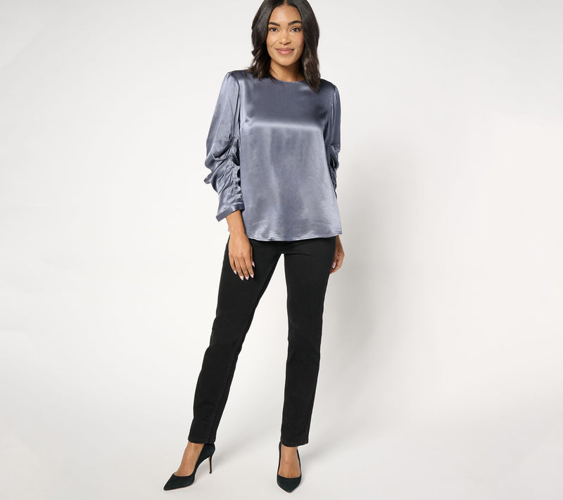 Me by Jennie Garth Sterling Satin Blouse w/ Sleeve Detail — View 10