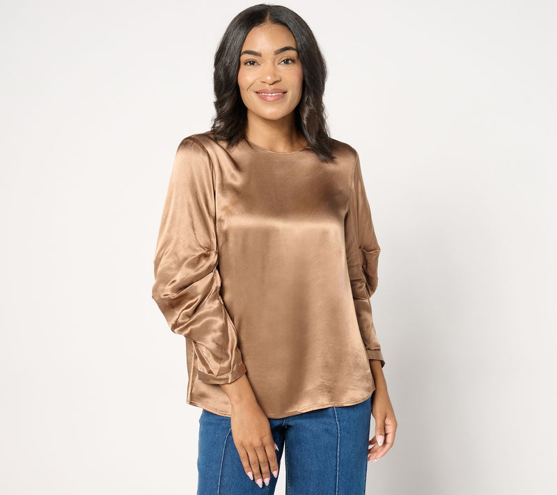 Me by Jennie Garth Sterling Satin Blouse w/ Sleeve Detail — View 5