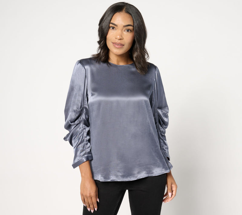 Me by Jennie Garth Sterling Satin Blouse w/ Sleeve Detail — Main view