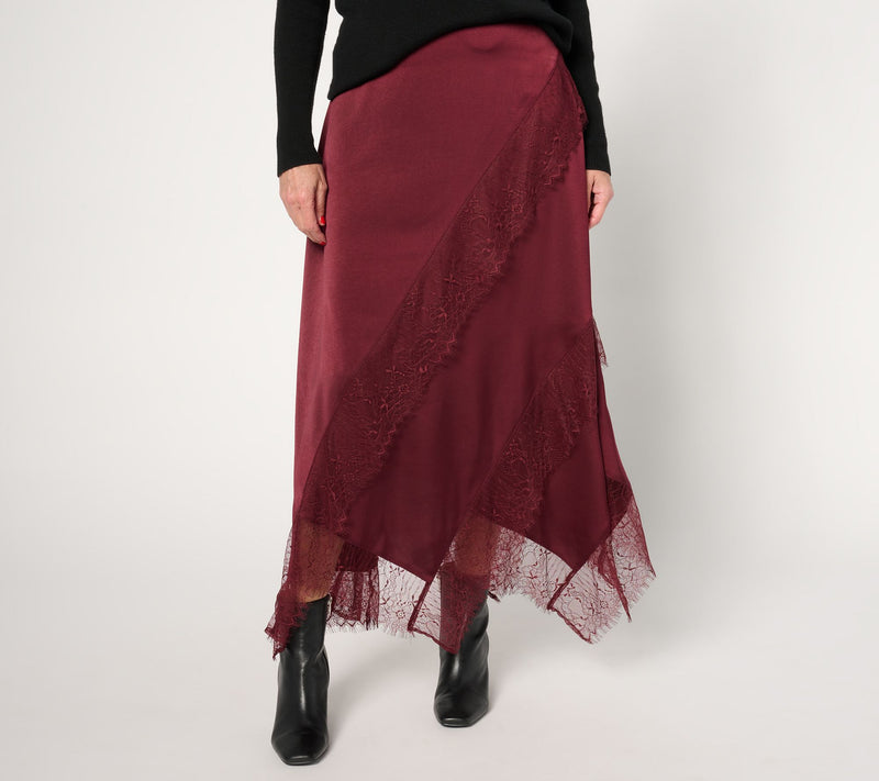 Me by Jennie Garth Regular Bella Satin Skirt w/ Lace Detail — Main view