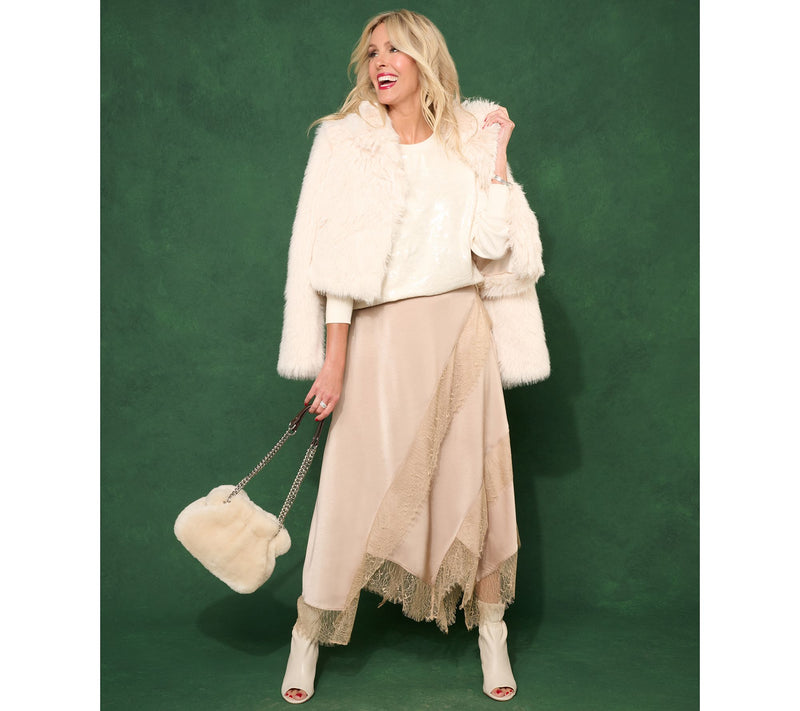 Me by Jennie Garth Regular Bella Satin Skirt w/ Lace Detail — View 13