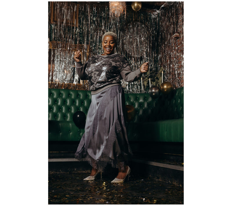 Me by Jennie Garth Regular Bella Satin Skirt w/ Lace Detail — View 14