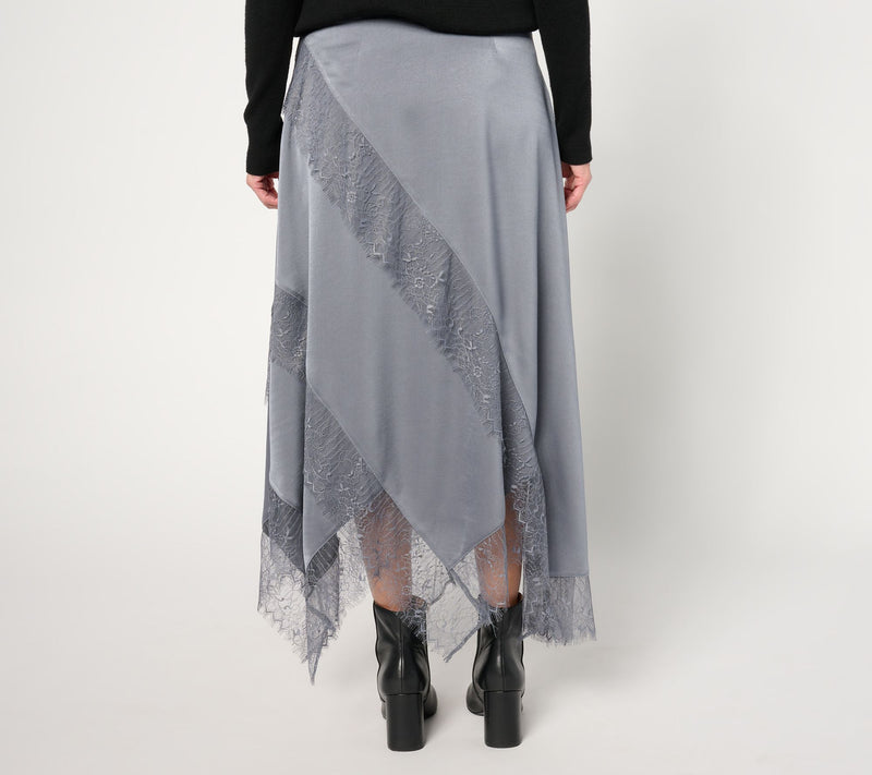 Me by Jennie Garth Petite Bella Satin Skirt w/ Lace Detail — View 11