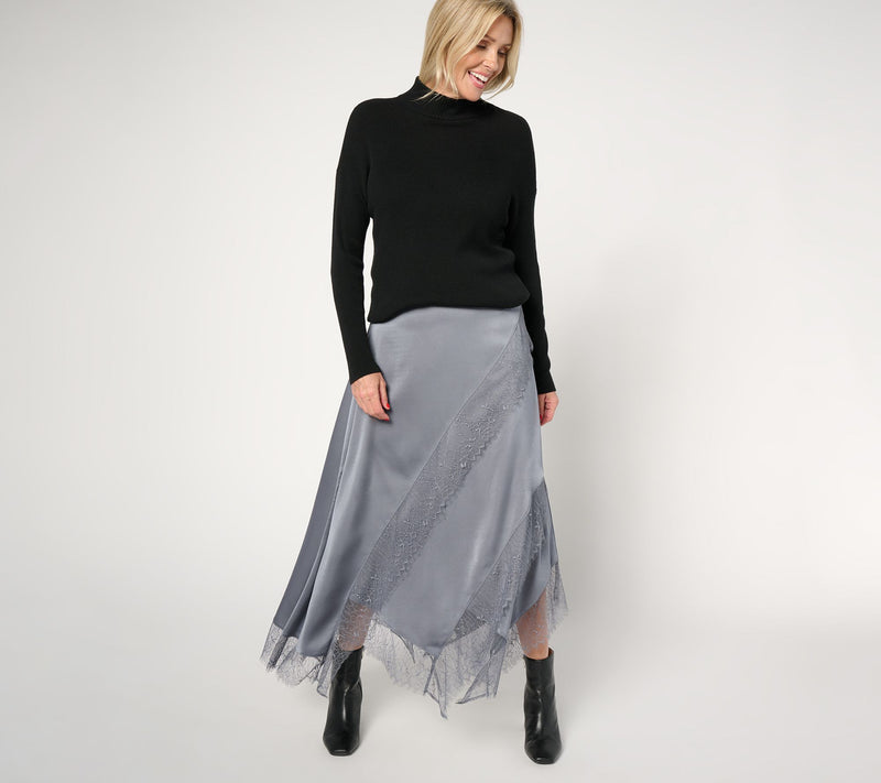 Me by Jennie Garth Petite Bella Satin Skirt w/ Lace Detail — View 12