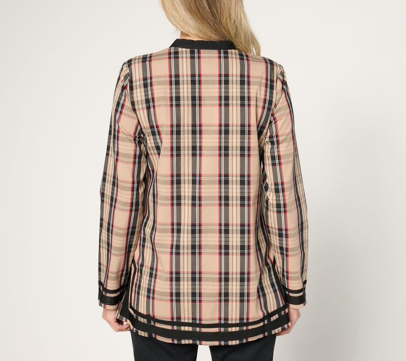 Jingle Belles by Kim Gravel Tartan Plaid Black Border Tunic Blouse — View 3