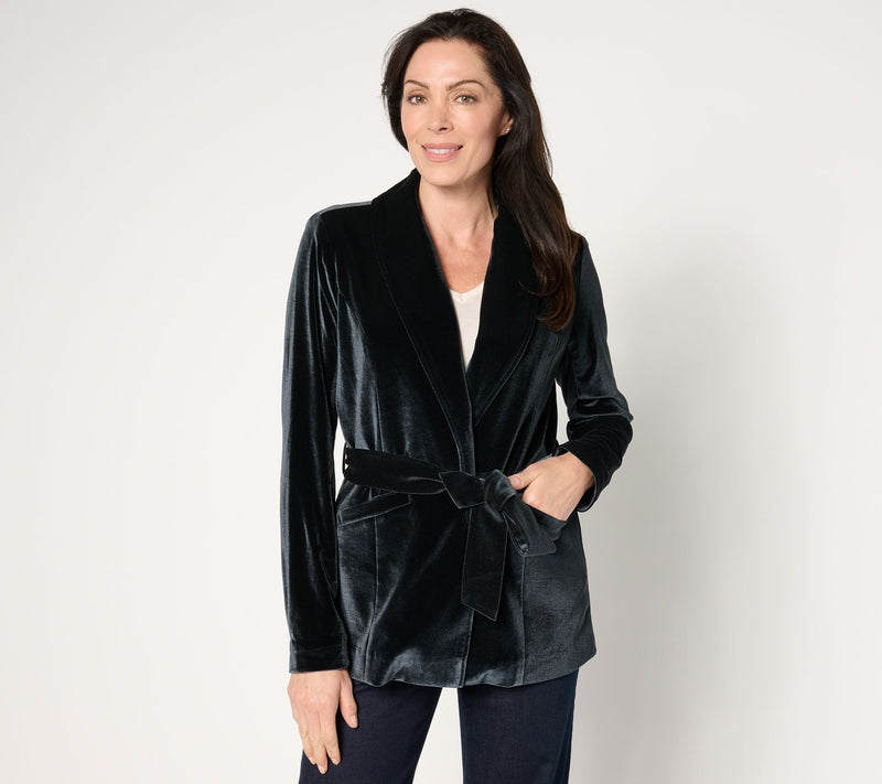 BEAUTIFUL by Lawrence Zarian The Sharon Self-Belted Velvet Blazer — View 9