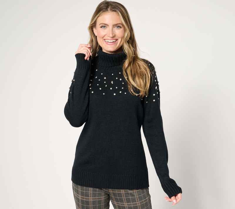 Susan Graver Occasions Embellished Cowl Neck Sweater — View 11