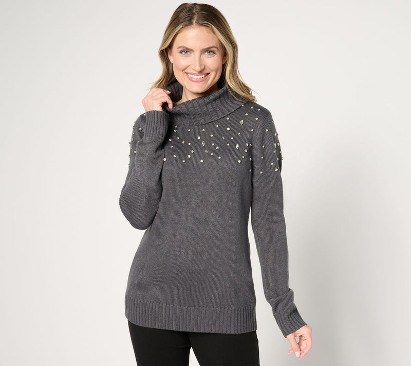 Susan Graver Occasions Embellished Cowl Neck Sweater — View 9
